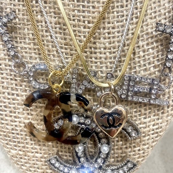 Up cycled, re-imagined luxury CC necklace. Oversized charm. - Picture 4 of 4